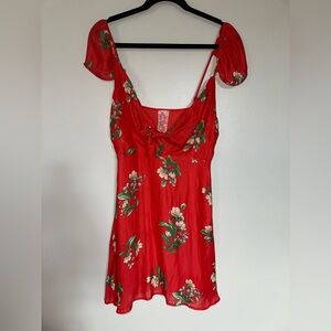Sadie & Sage Floral Red Dress with Ruffle Sleeves & Key Hole Front size S